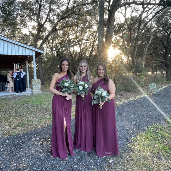 David’s Bridal Maroon One-Shoulder Crinkle Chiffon Dress - Picture 5 of 5